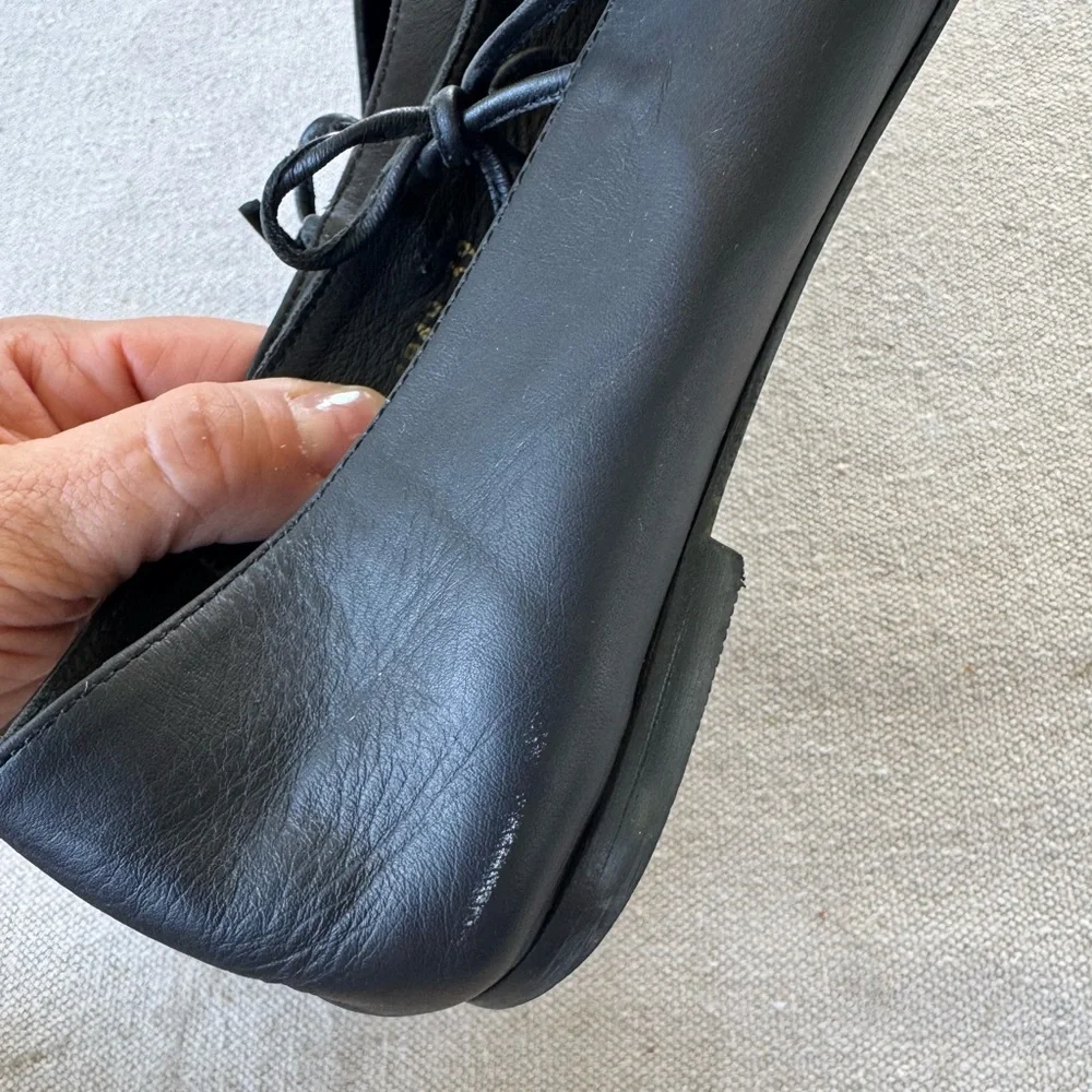 ALOHAS Sway Black Leather Ballet Flats Square Toe Tie Detail Size 39 (US 8-8.5) - Picture 8 of 8